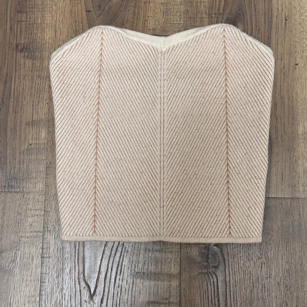 Aerie Knit Tube Top Tan Cream Sweetheart Neck Ribbed Strapless Bodice Medium